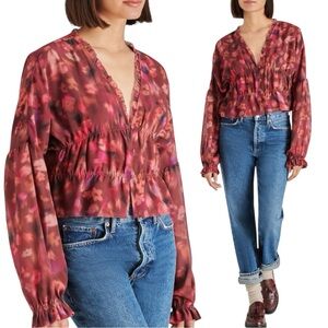Steve Madden Floral Blouse - burgundy and pink | Size S